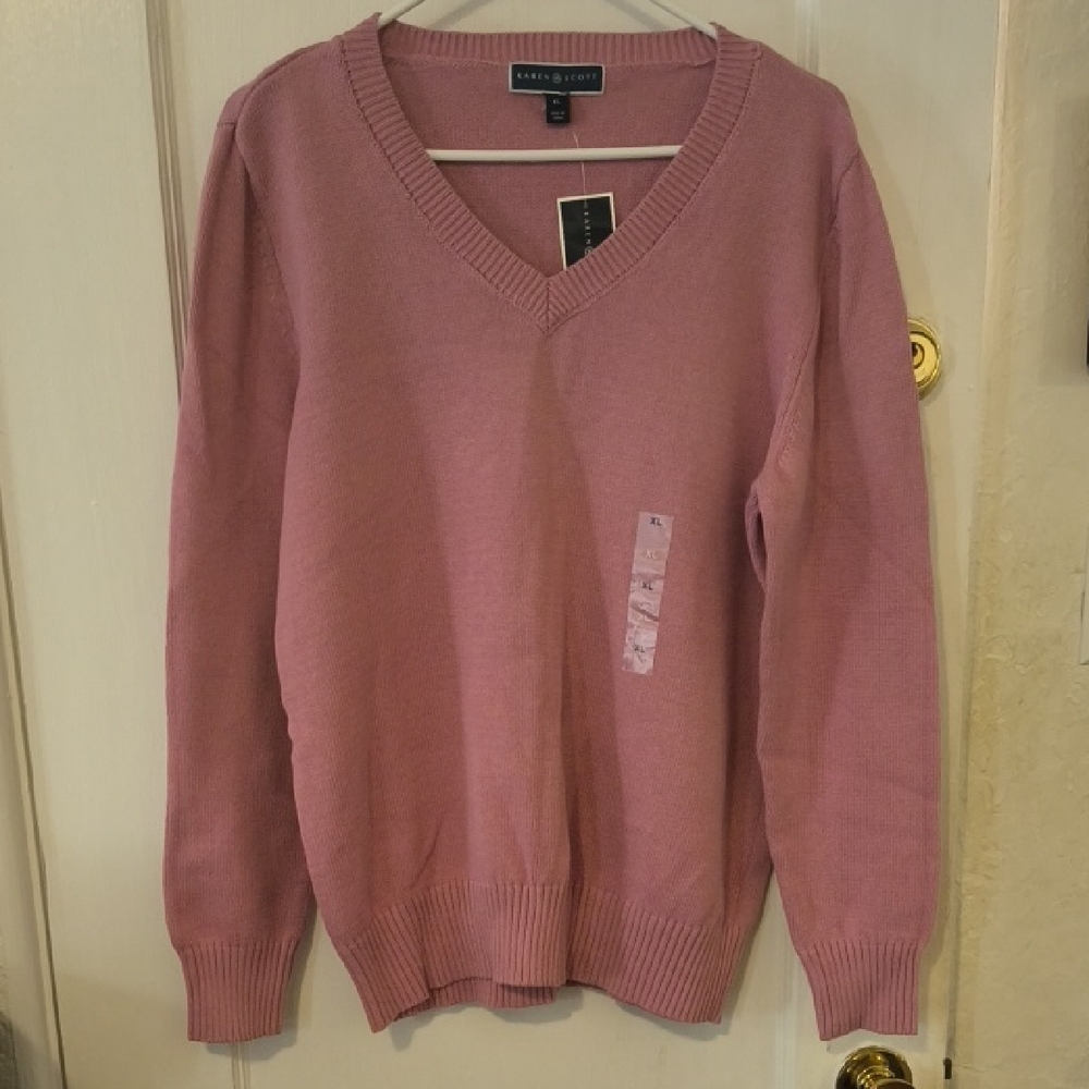 NWT Karen Scott | Mauve V-Neck Sweater